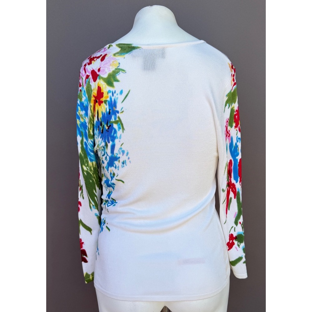 My Favorite Things Colleen Lopez Floral Sweater Top Small White Sequin Bead - Picture 6 of 14